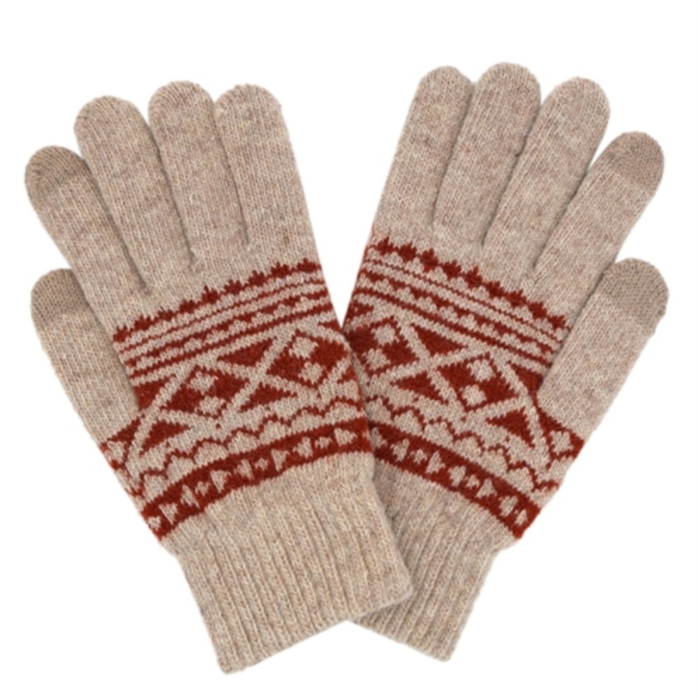 NWT Women’s Knit Aztec Style Smart Gloves in Cream and Burgundy!